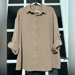 NWT Deep Self Women Button Down Shirt with Shorts Sets Loungewear Khaki Large